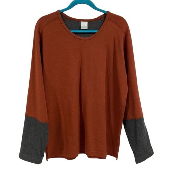 Nike Colorblock Long Sleeve‎ Crewneck Shirt Orange and Gray Size L - Picture 1 of 8